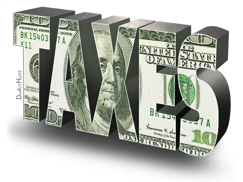 3D image of the word "TAXES" made of US currency, representing inherited property tax maryland and its financial impact